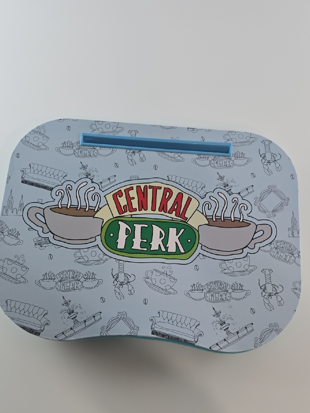 FRIENDS Central Perk Light Blue Tin Box with Multicolor Logo Desk Lap
